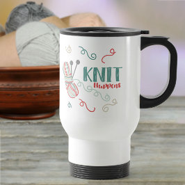 マルチカラーヤーンが可愛い「Knit Happens(編み物は起こるもの)」ニットジョーク トラベルマグ