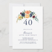 マルチカラー エレガント フラワー 40歳の誕生日パーティー 招待状 (正面)