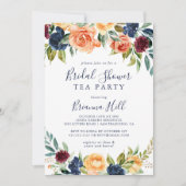 マルチカラー エレガント フローラル ブライダル シャワー ティー パーティー 招待状 (正面)