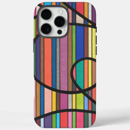 マルチカラー ストライプ 抽象的な流れる黒い曲線 Case-Mate iPhoneケース (裏面)