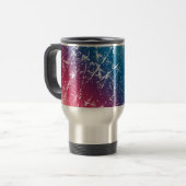 マルチカラー レッド ブルー 引っかき傷のある大理石 くすんだ トラベルマグ (正面左)