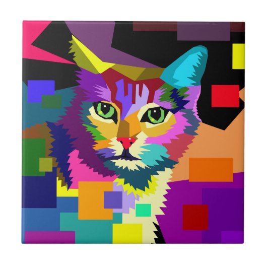 マルチカラー WPAP 猫 656 タイル (正面)