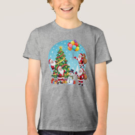 **「マルチサンタのクリスマス楽しさ – 3D カートゥーン透明」** トライブレンドTシャツ