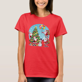 **“マルチサンタのクリスマス楽しさ – 3D カートゥーン透明 Tシャツ