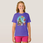**「マルチサンタのクリスマス楽しさ – 3D カートゥーン透明」** Tシャツ (正面フル)