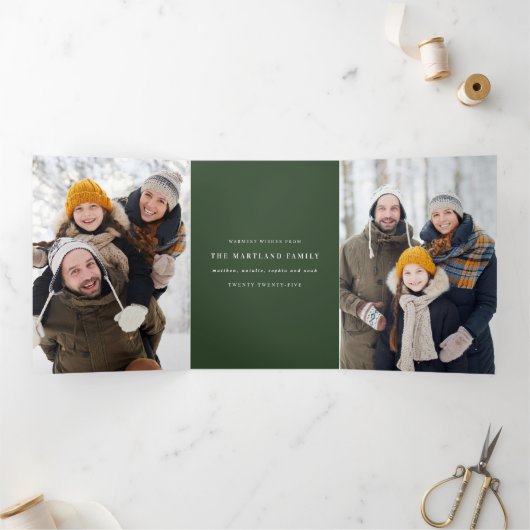 マルチフォト水彩花と葉のクリスマス 三つ折りクリスマスカード (内部)