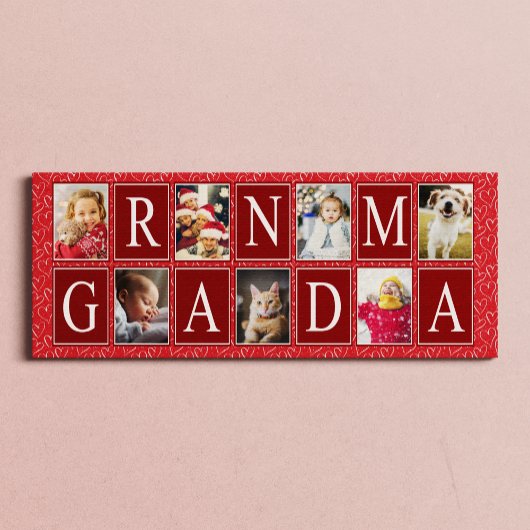 マルチフォト赤いハートパターンおばあちゃんの写真 キャンバスプリント