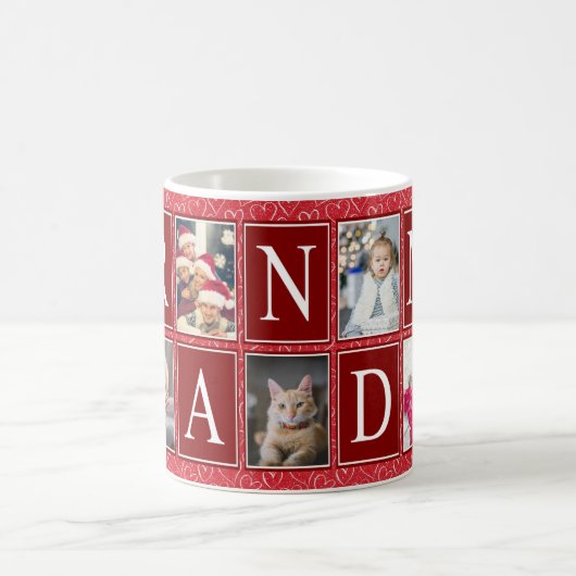 マルチフォト赤いハートパターンおばあちゃんの写真 コーヒーマグカップ (中央)