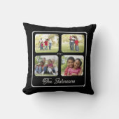 マルチフォト ファミリー ネーム エレガント カリグラフィー ブラック クッション (正面)