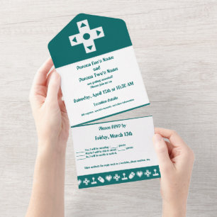 マルチプレーヤーモードティール(緑がかった色) オールインワン招待状