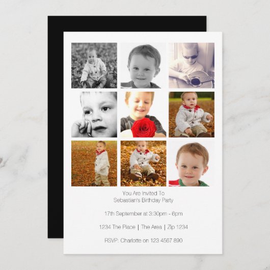 マルチユースのパーソナライズされた9枚の写真テンプレート 招待状 (正面/裏面)