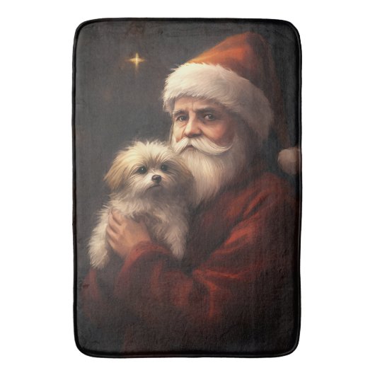 マルチーズとサンタクロースのクリスマス バスマット (正面縦)