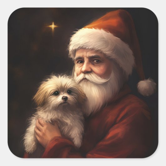 マルチーズとサンタクロースフェスティバルクリスマス スクエアシール (正面)