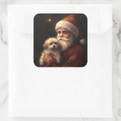 マルチーズとサンタクロースフェスティバルクリスマス スクエアシール (バッグ)