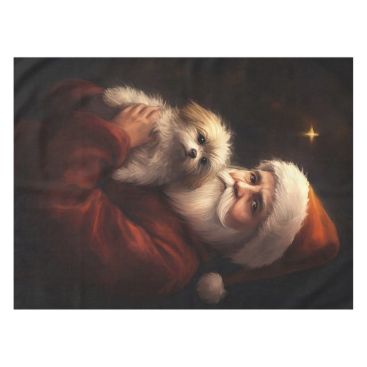マルチーズとサンタクロースフェスティバルクリスマス テーブルクロス (正面(横))