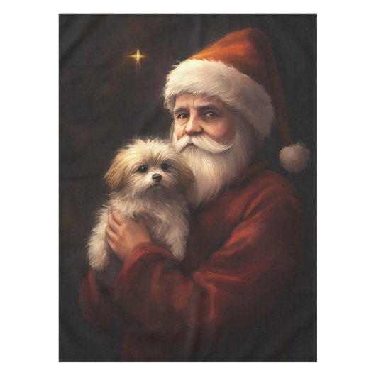 マルチーズとサンタクロースフェスティバルクリスマス テーブルクロス (正面)