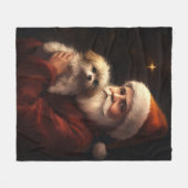マルチーズとサンタクロースフェスティバルクリスマス フリースブランケット (正面(横))