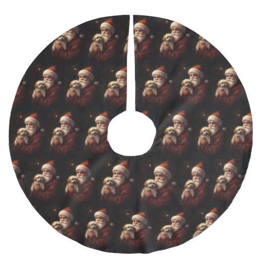 マルチーズとサンタクロースフェスティバルクリスマス ブラッシュドポリエステルツリースカート (正面)