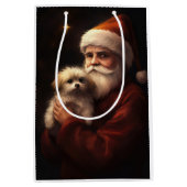 マルチーズとサンタクロースフェスティバルクリスマス ミディアムペーパーバッグ (正面)