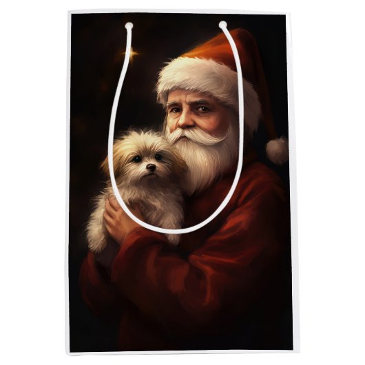 マルチーズとサンタクロースフェスティバルクリスマス ミディアムペーパーバッグ (正面)