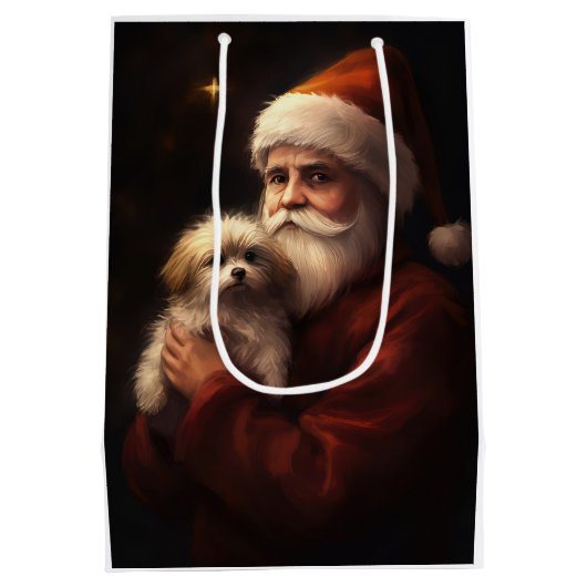 マルチーズとサンタクロースフェスティバルクリスマス ミディアムペーパーバッグ (裏面)