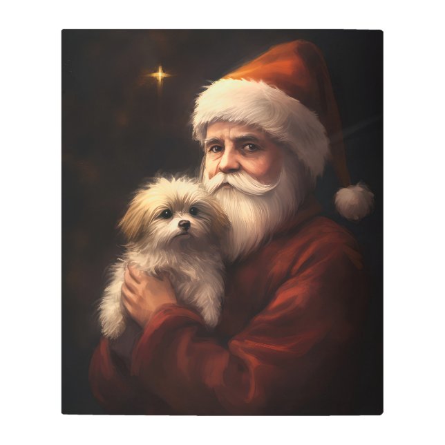 マルチーズとサンタクロースフェスティバルクリスマス メタルプリント (正面)