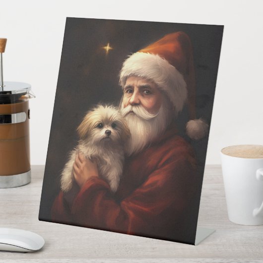 マルチーズとサンタクロースフェスティバルクリスマス 台座サイン (インサイチュ)