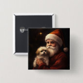 マルチーズとサンタクロースフェスティバルクリスマス 缶バッジ (正面&裏面)