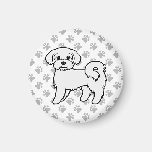 マルチーズのかわいいキャラクターデザインの犬のイラスト マグネット (正面)