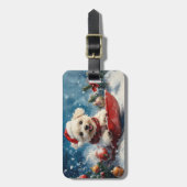 マルチーズのそり犬 雪を降らせて クリスマス ラゲッジタグ (正面縦)