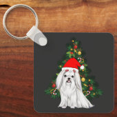 マルチーズのクリスマス、サンタ帽をかぶったマルチーズの犬 キーホルダー (正面)