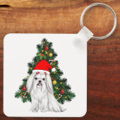 マルチーズのクリスマス、サンタ帽をかぶったマルチーズの犬 キーホルダー (裏面)
