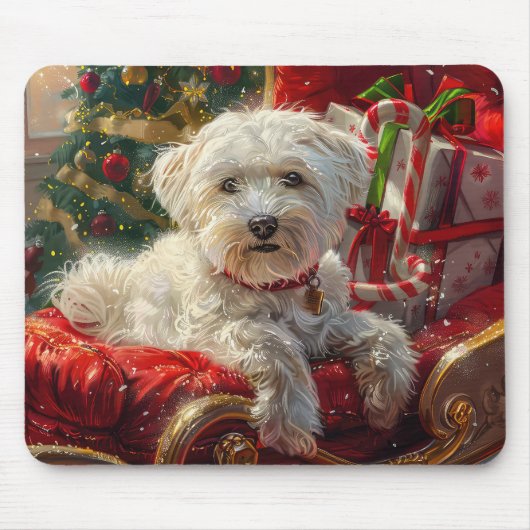 マルチーズのクリスマス マウスパッド (正面)