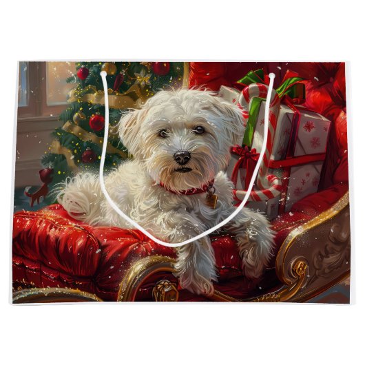 マルチーズのクリスマス ラージペーパーバッグ (正面)