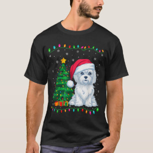 マルチーズのサンタ帽子 メンズ レディース キッズ クリスマスツリー Tシャツ