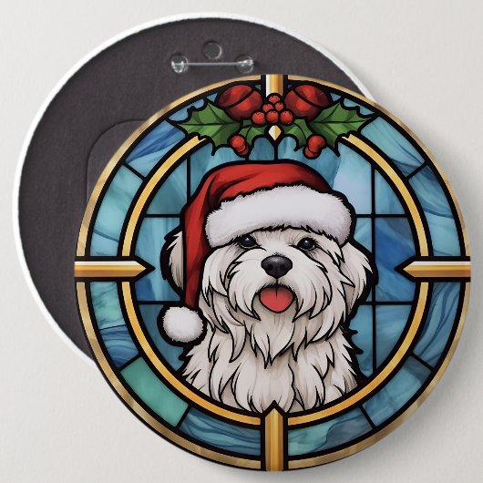マルチーズのステンドグラス クリスマス 缶バッジ (正面&裏面)