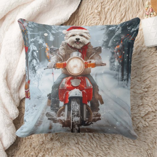 マルチーズのバイククリスマス クッション (ブランケット)