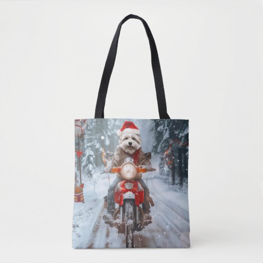 マルチーズのバイククリスマス トートバッグ (正面)