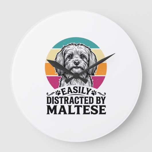 マルチーズのビンテージ犬デザインに惑わされる_1 ラージ壁時計 (正面)