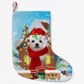 マルチーズのプレゼント付き犬 スモールクリスマスストッキング (正面)
