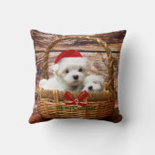 マルチーズの子犬がクリスマスのバスケットに クッション (裏面)