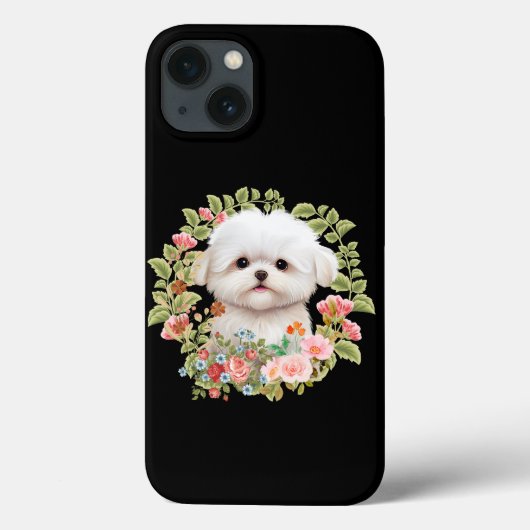 マルチーズの子犬が花の中で、マルチーズ愛が止まらない Case-Mate iPhoneケース (裏面)