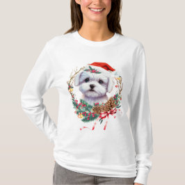 マルチーズの子犬のクリスマス、Xmas マルチーズ犬 Tシャツ