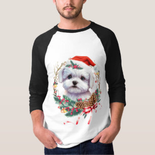 マルチーズの子犬のクリスマス、Xmas マルチーズ犬 Tシャツ