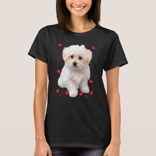 マルチーズの子犬のハート Tシャツ (正面)