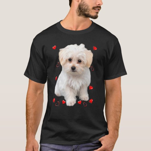 マルチーズの子犬のハート Tシャツ (正面)