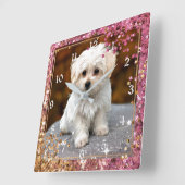 マルチーズの子犬は、かわいい子ネコちゃん。 スクエア壁時計 (傾斜)