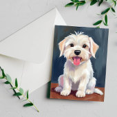 マルチーズの子犬 白い犬のアート ポストカード