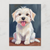 マルチーズの子犬 白い犬のアート ポストカード (正面)