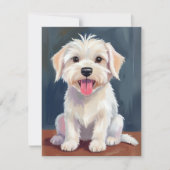 マルチーズの子犬 白い犬の絵はがき (正面)